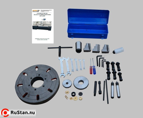 В ЗИП входят ключи, масленка, обратные каленые кулачки, неподвижный центр МТ №4, конус-переходник с МТ-6 на МТ-4, сменные шестерни для гитары, планшайба, набор ключей и руководство пользователя. фото №19 METAL MASTER Z46200 фото №19